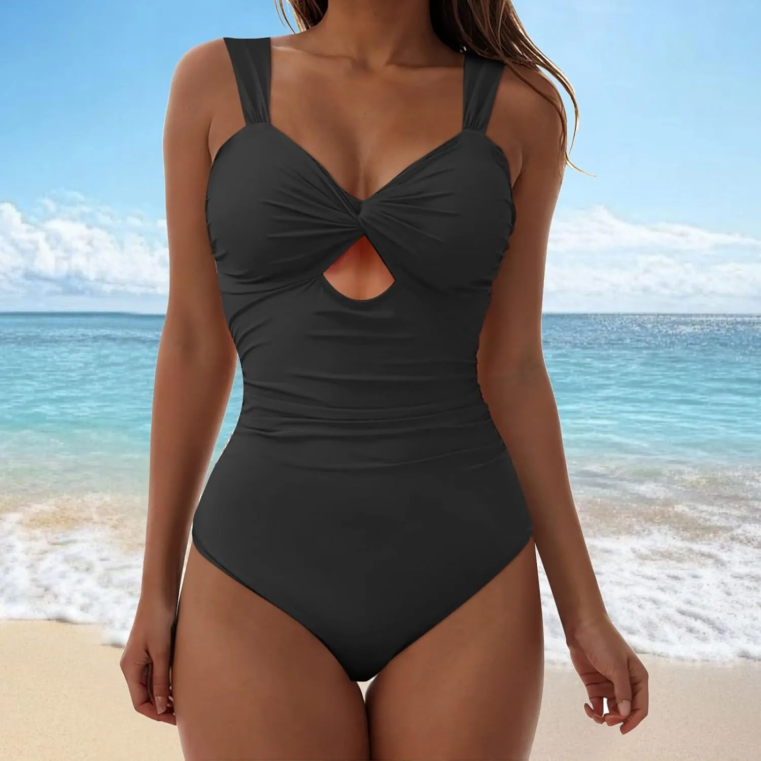TUQIDEWU One Piece Swimsuit Women Tummy Control Swimsuits for Women 2025 Hollow Out V Neck Backless High Waisted Swimwear
