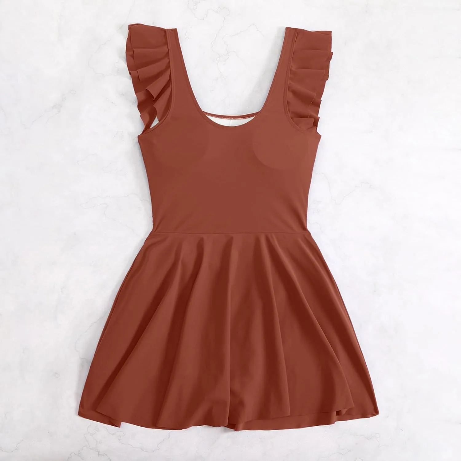 TUQIDEWU Tummy Control Swimsuits for Women One Piece Swimsuit Women Ruffled Sleeve Backless Tie Knot Slim Fit Swim Dresses