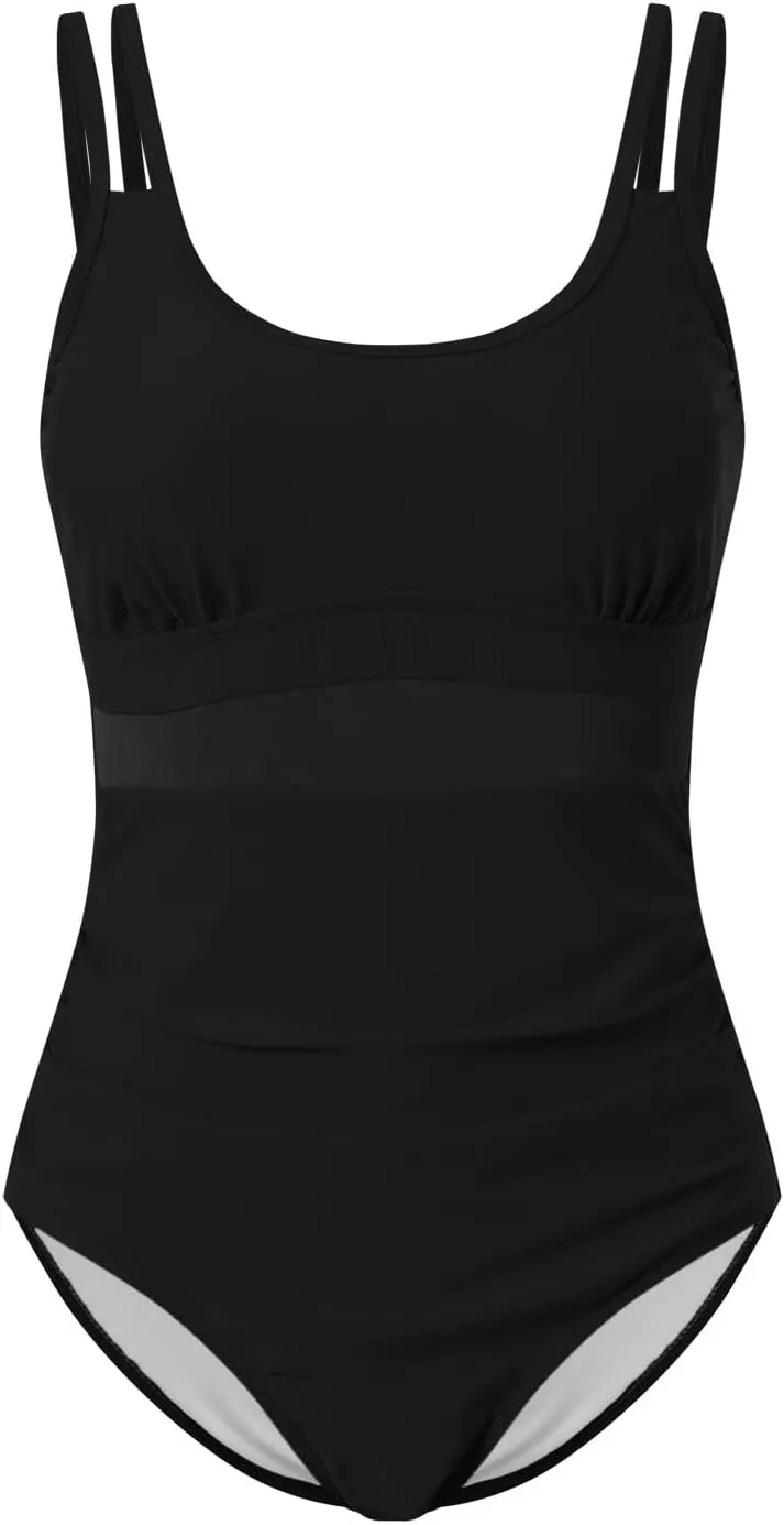 TUQIDEWU Womens Bathing Suits Tummy Control One Piece Swimsuit Women Sexy Square Neck Backless Slim Fit Mesh Swimsuit