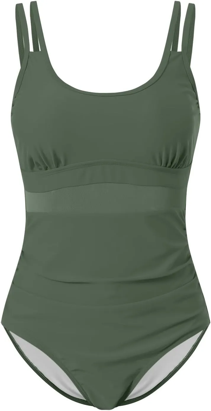 TUQIDEWU Womens Bathing Suits Tummy Control One Piece Swimsuit Women Sexy Square Neck Backless Slim Fit Mesh Swimsuit