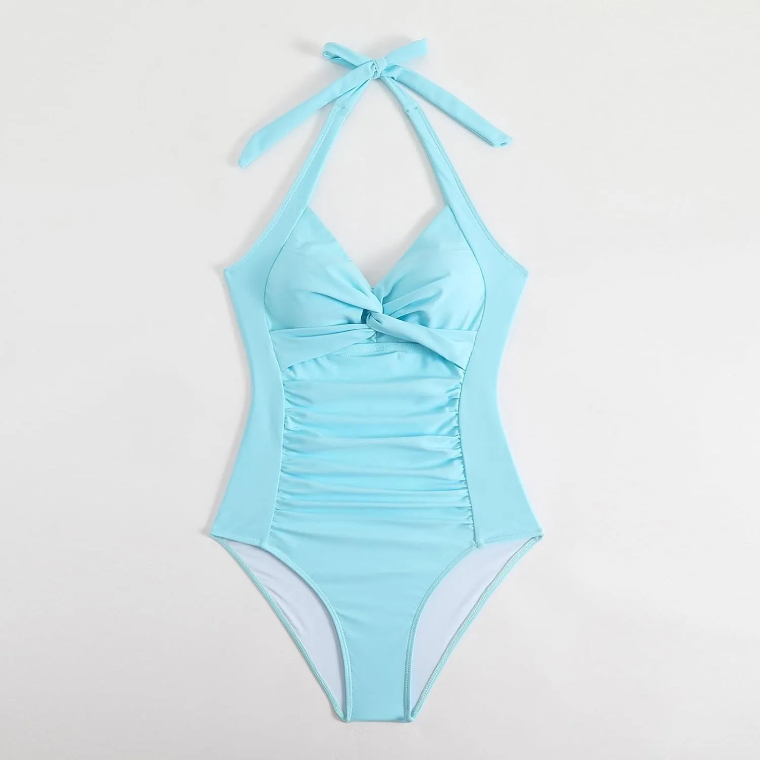TUQIDEWU Womens Bathing Suits Tummy Control Swimsuits for Women 2025 V Neck Front Cross Backless One Piece Ruched Swimsuit