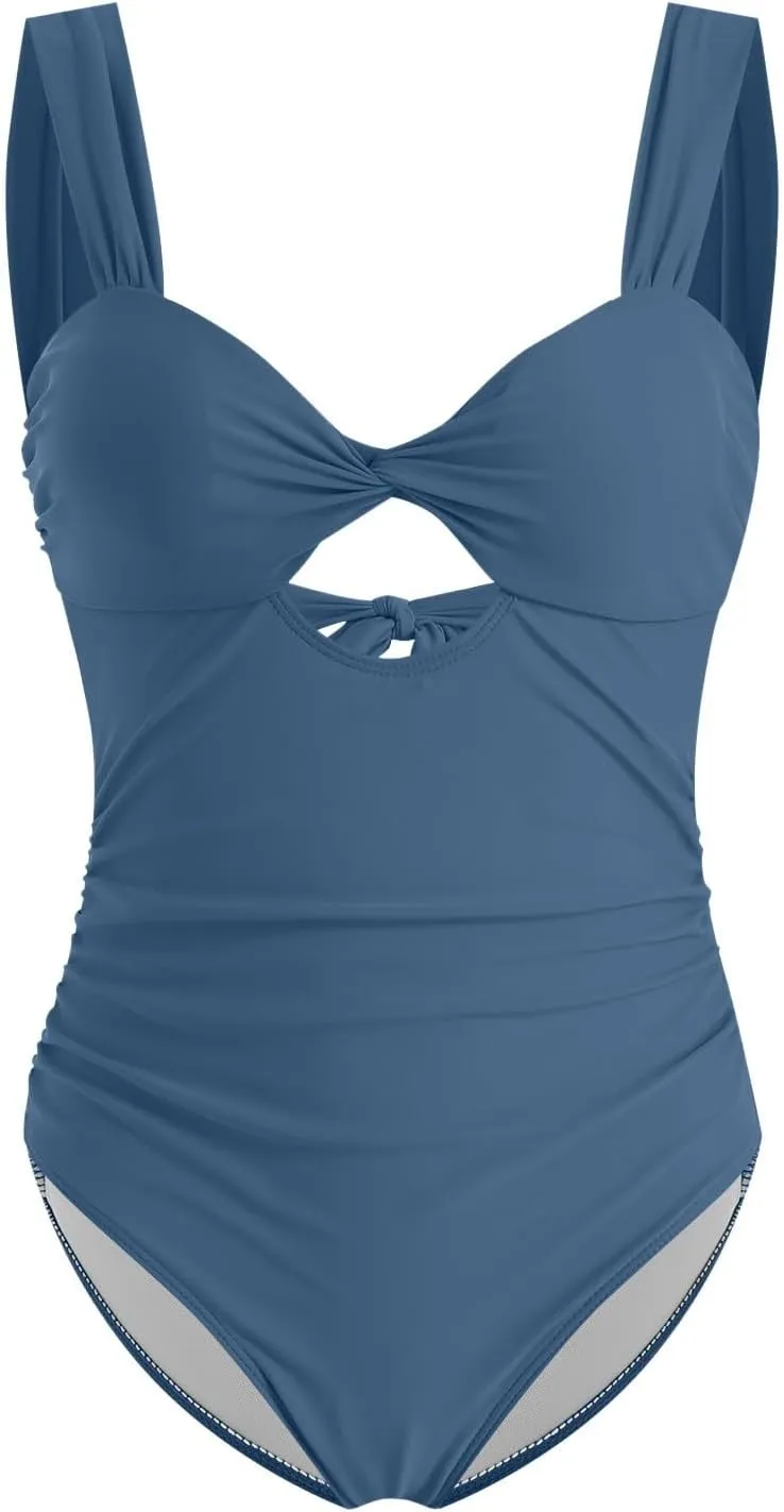 TUQIDEWU Women's One-Piece Swimsuits Tummy Control Swimsuits for Women Hollow Out V Neck Backless High Waisted Bathing Suit