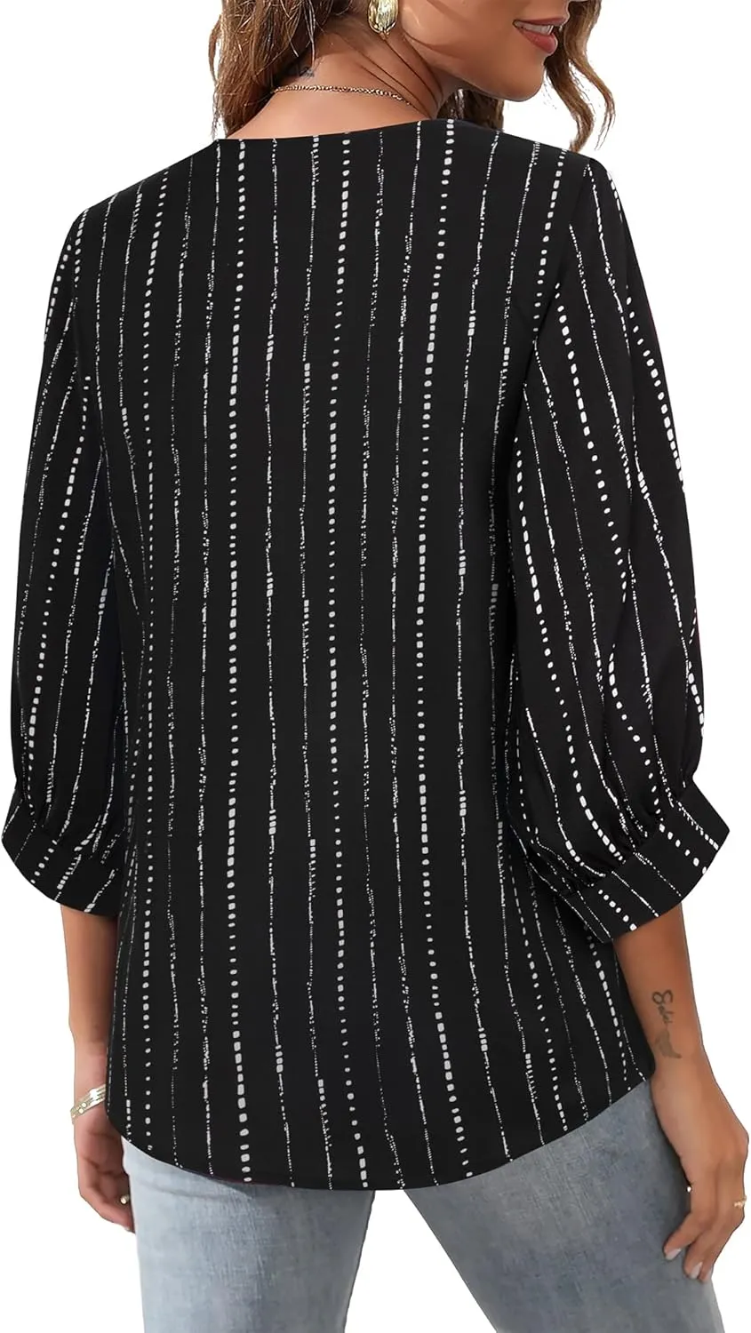 Unixseque Women's Casual Chiffon V Neck 3/4 Sleeve Business Tops Loose Work Blouses