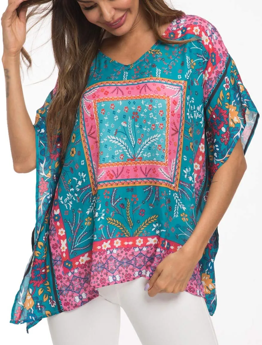 WEIYAN Women's Loose Casual Short Sleeve Floral Chiffon Tops T-Shirt Blouse