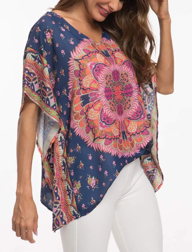 WEIYAN Women's Loose Casual Short Sleeve Floral Chiffon Tops T-Shirt Blouse