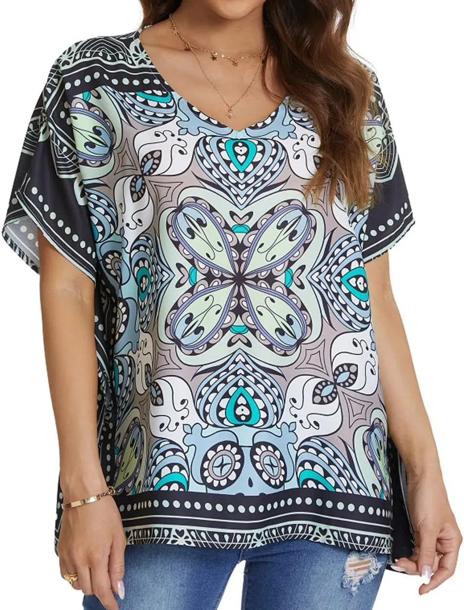 WEIYAN Women's Loose Casual Short Sleeve Floral Chiffon Tops T-Shirt Blouse