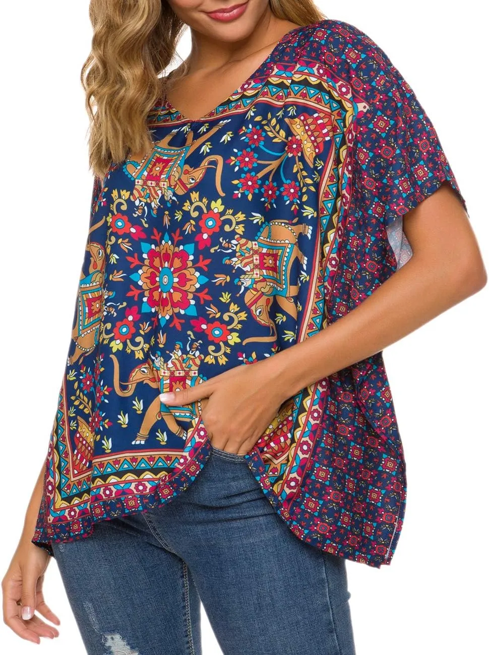 WEIYAN Women's Loose Casual Short Sleeve Floral Chiffon Tops T-Shirt Blouse