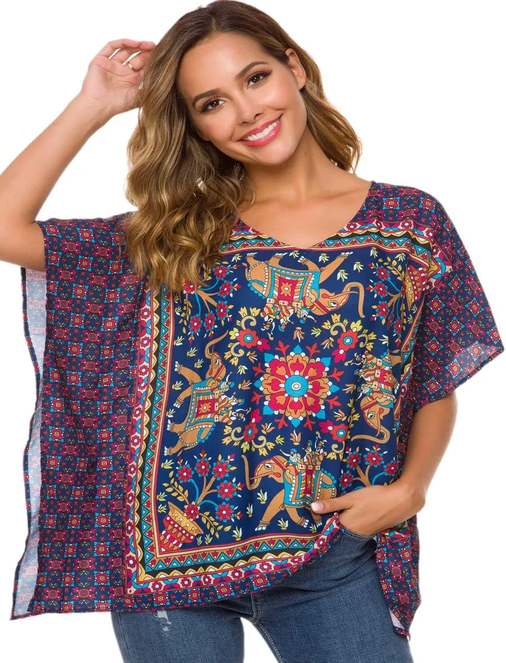 WEIYAN Women's Loose Casual Short Sleeve Floral Chiffon Tops T-Shirt Blouse