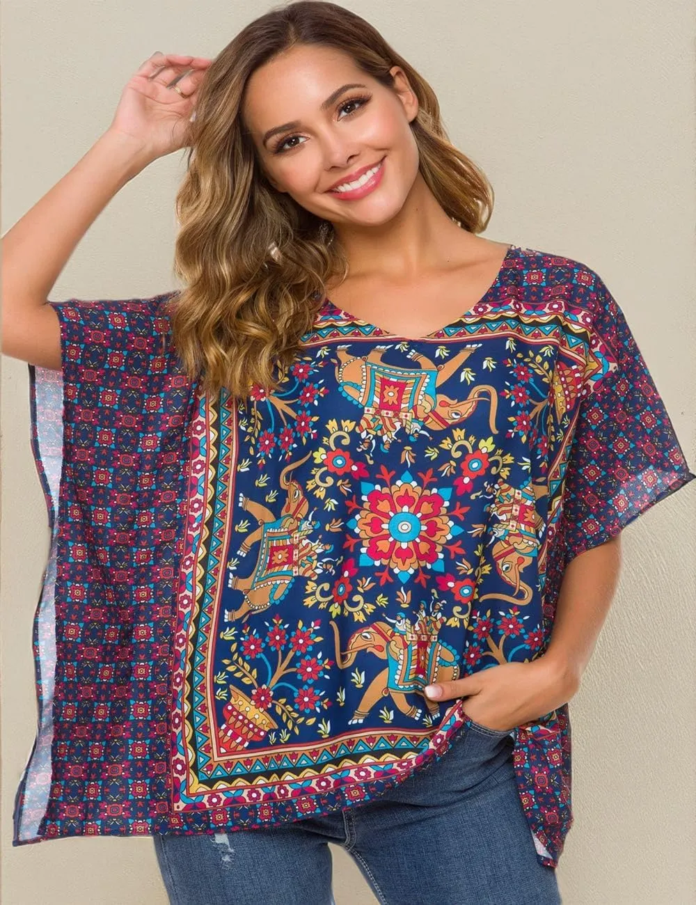 WEIYAN Women's Loose Casual Short Sleeve Floral Chiffon Tops T-Shirt Blouse