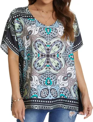 WEIYAN Women's Loose Casual Short Sleeve Floral Chiffon Tops T-Shirt Blouse