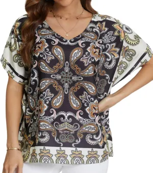 WEIYAN Women's Loose Casual Short Sleeve Floral Chiffon Tops T-Shirt Blouse