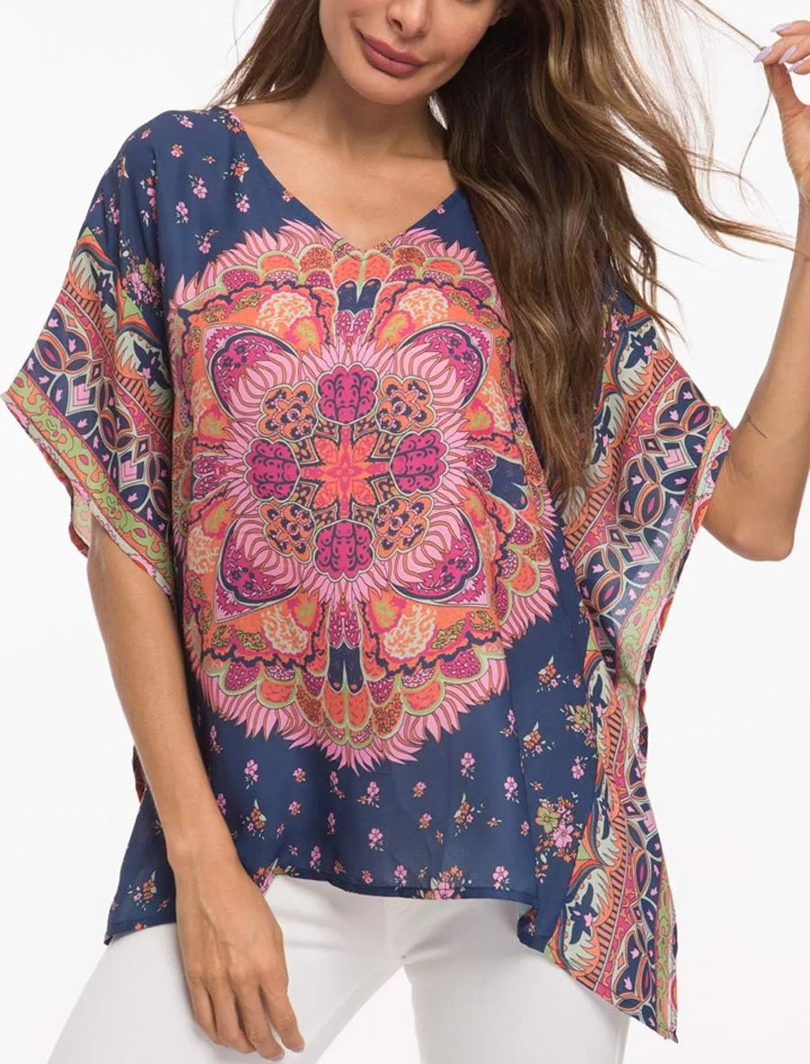 WEIYAN Women's Loose Casual Short Sleeve Floral Chiffon Tops T-Shirt Blouse