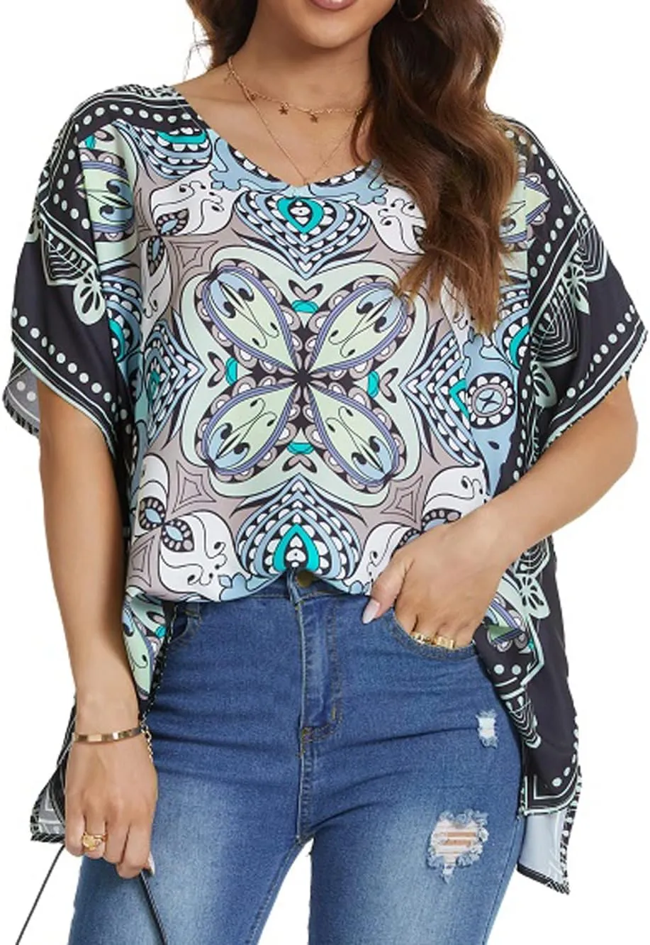 WEIYAN Women's Loose Casual Short Sleeve Floral Chiffon Tops T-Shirt Blouse