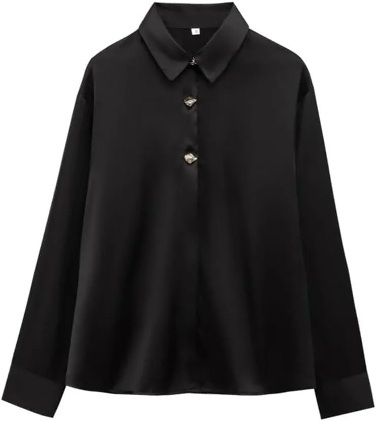 Woman Breasted Silk Textured Shirt Slim Long Sleeve Blouses