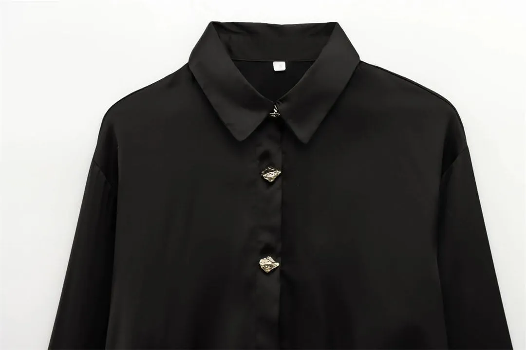 Woman Breasted Silk Textured Shirt Slim Long Sleeve Blouses