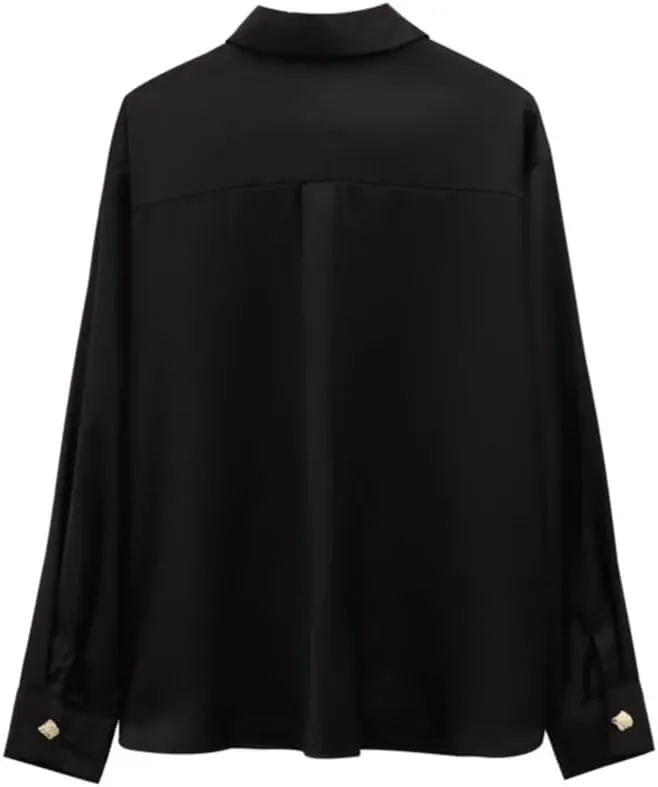 Woman Breasted Silk Textured Shirt Slim Long Sleeve Blouses