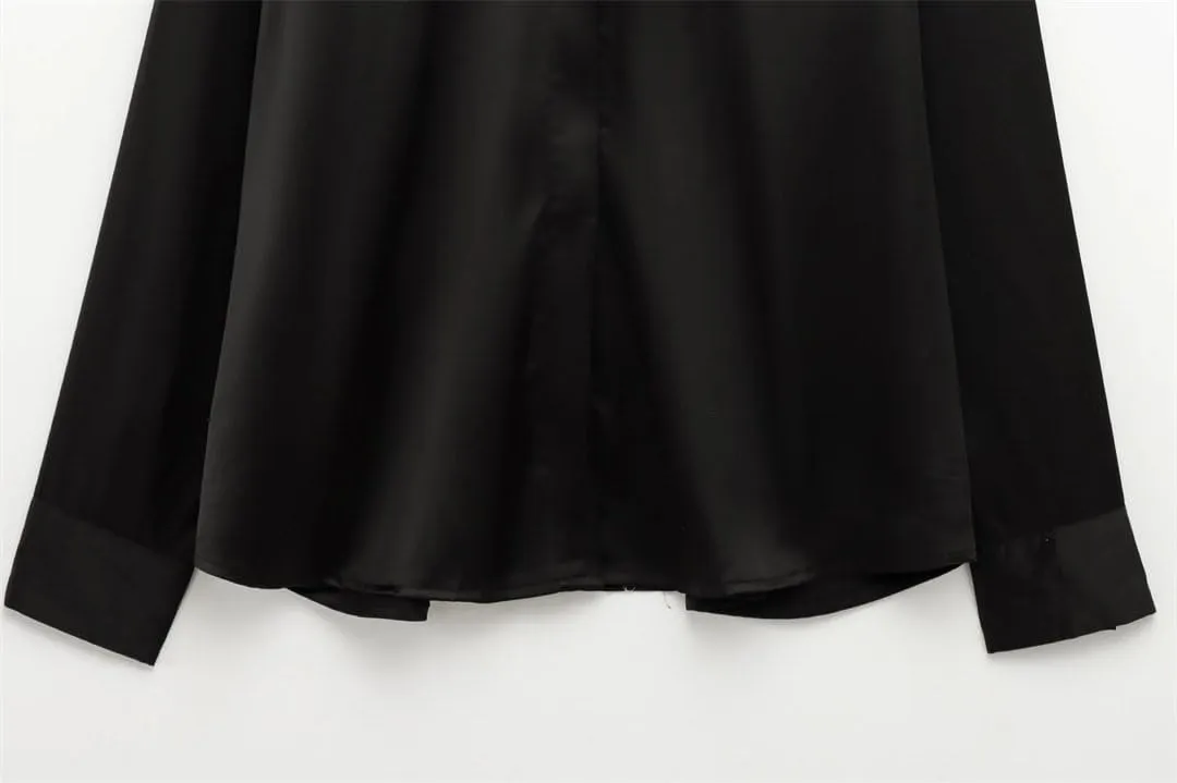 Woman Breasted Silk Textured Shirt Slim Long Sleeve Blouses