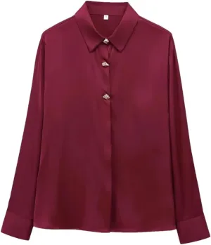 Woman Breasted Silk Textured Shirt Slim Long Sleeve Blouses