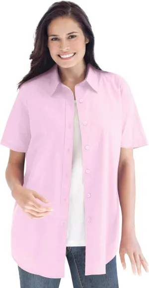 Woman Within Women's Plus Size Petite Perfect Short Sleeve Shirt