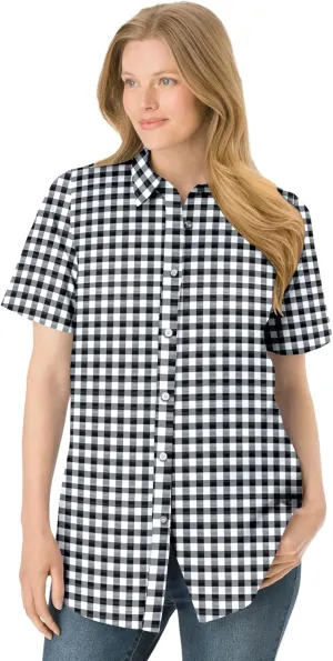 Woman Within Women's Plus Size Petite Perfect Short Sleeve Shirt