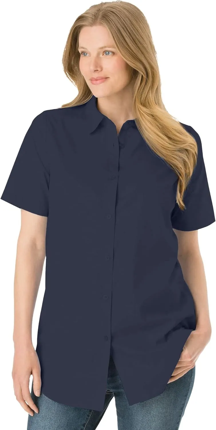 Woman Within Women's Plus Size Petite Perfect Short Sleeve Shirt