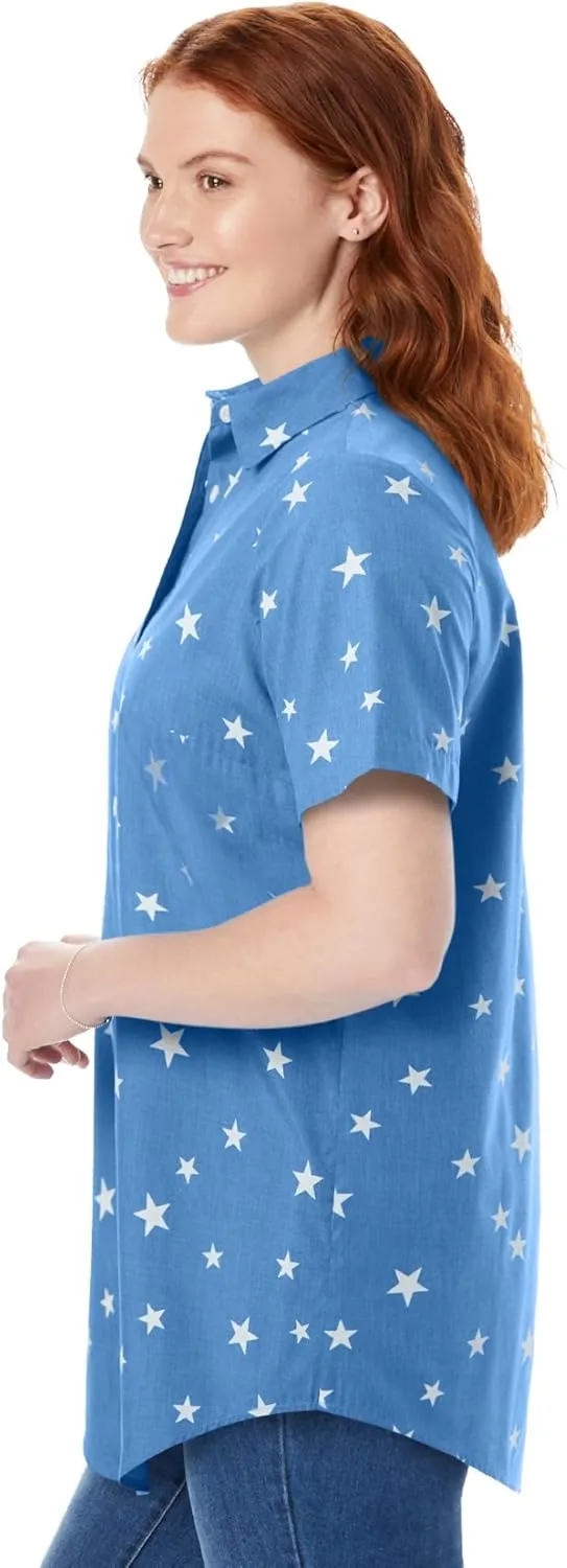 Woman Within Women's Plus Size Petite Perfect Short Sleeve Shirt