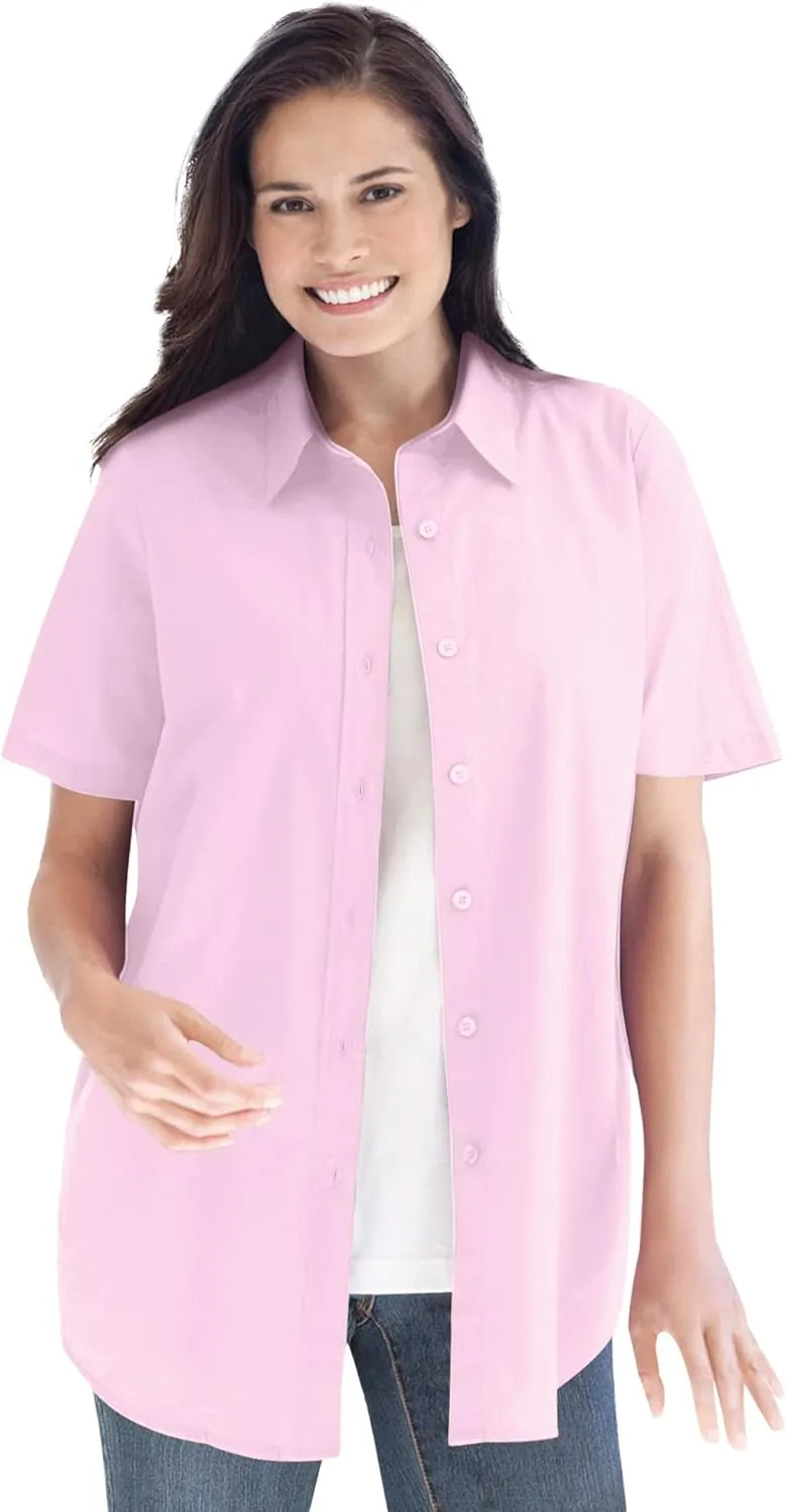 Woman Within Women's Plus Size Petite Perfect Short Sleeve Shirt
