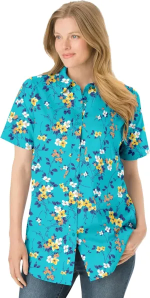 Woman Within Women's Plus Size Petite Perfect Short Sleeve Shirt