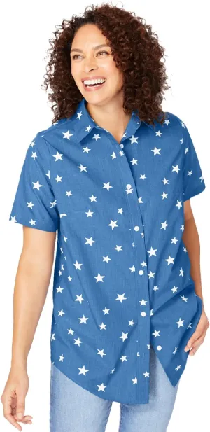 Woman Within Women's Plus Size Petite Perfect Short Sleeve Shirt