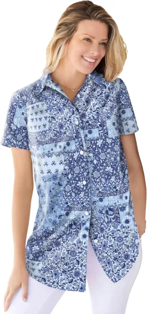 Woman Within Women's Plus Size Petite Perfect Short Sleeve Shirt