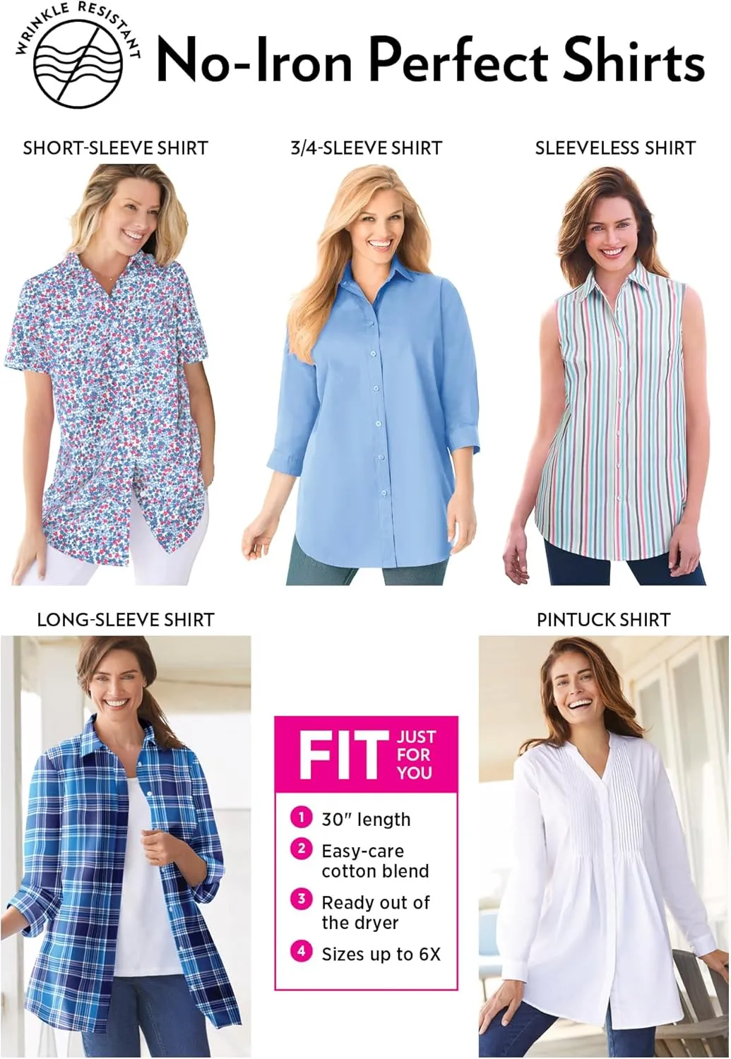 Woman Within Women's Plus Size Petite Perfect Short Sleeve Shirt