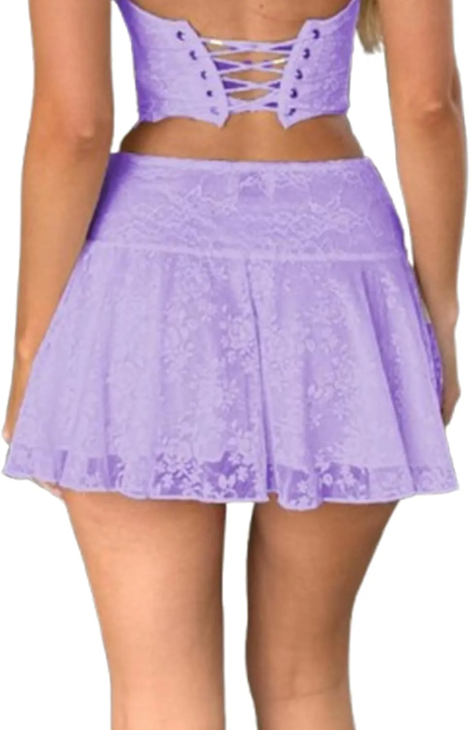 Women Aesthetic Lace Mini Skirt Low Rise Pleated Ruffle Layered Flowy Short Skirt Teen Girls Asymmetrical Half Slip Skirt