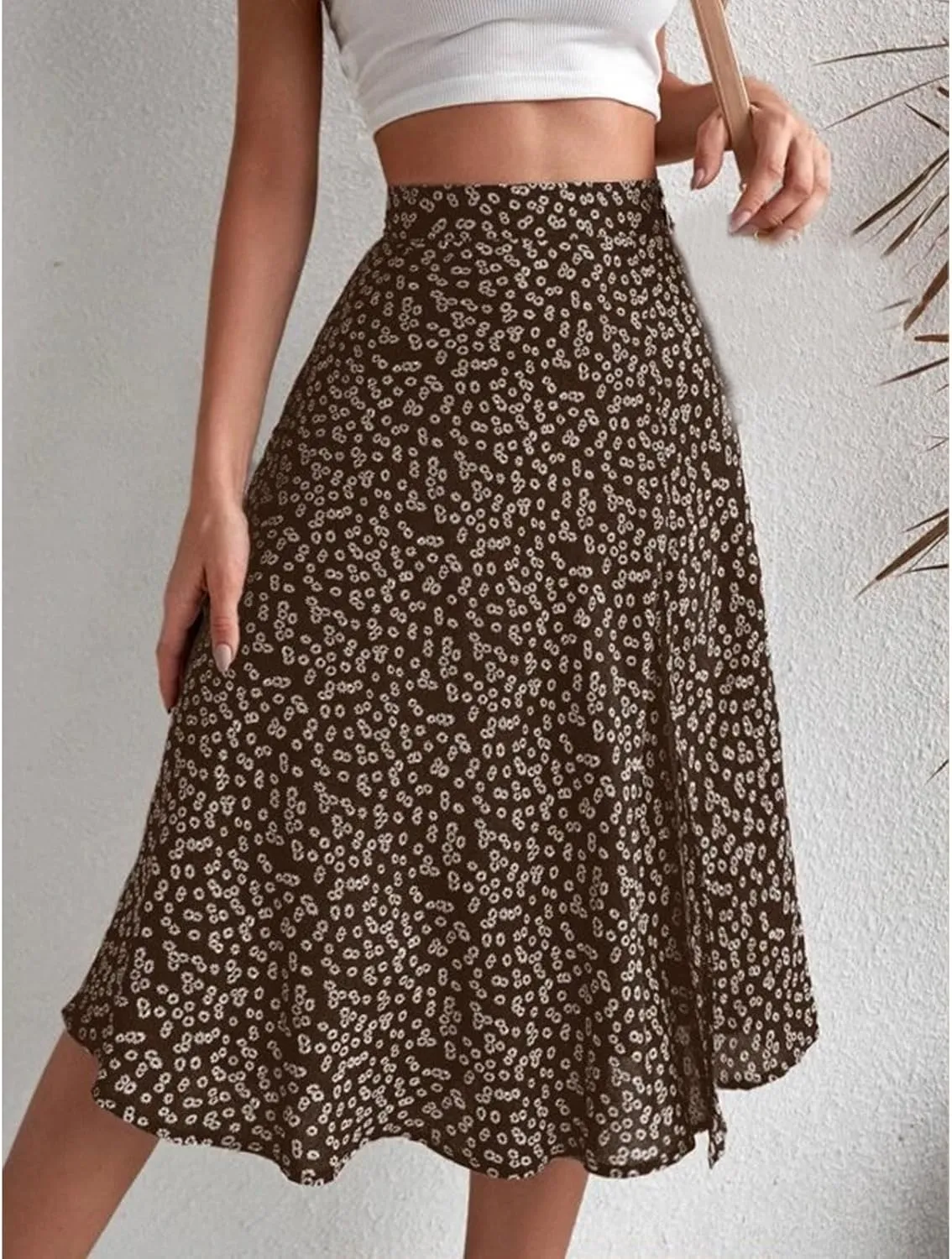 Women Boho Floral Skirts Slit Summer Flowy Split Maxi Skirt Lightweight High Waist A Line Skirts Beach Clothes