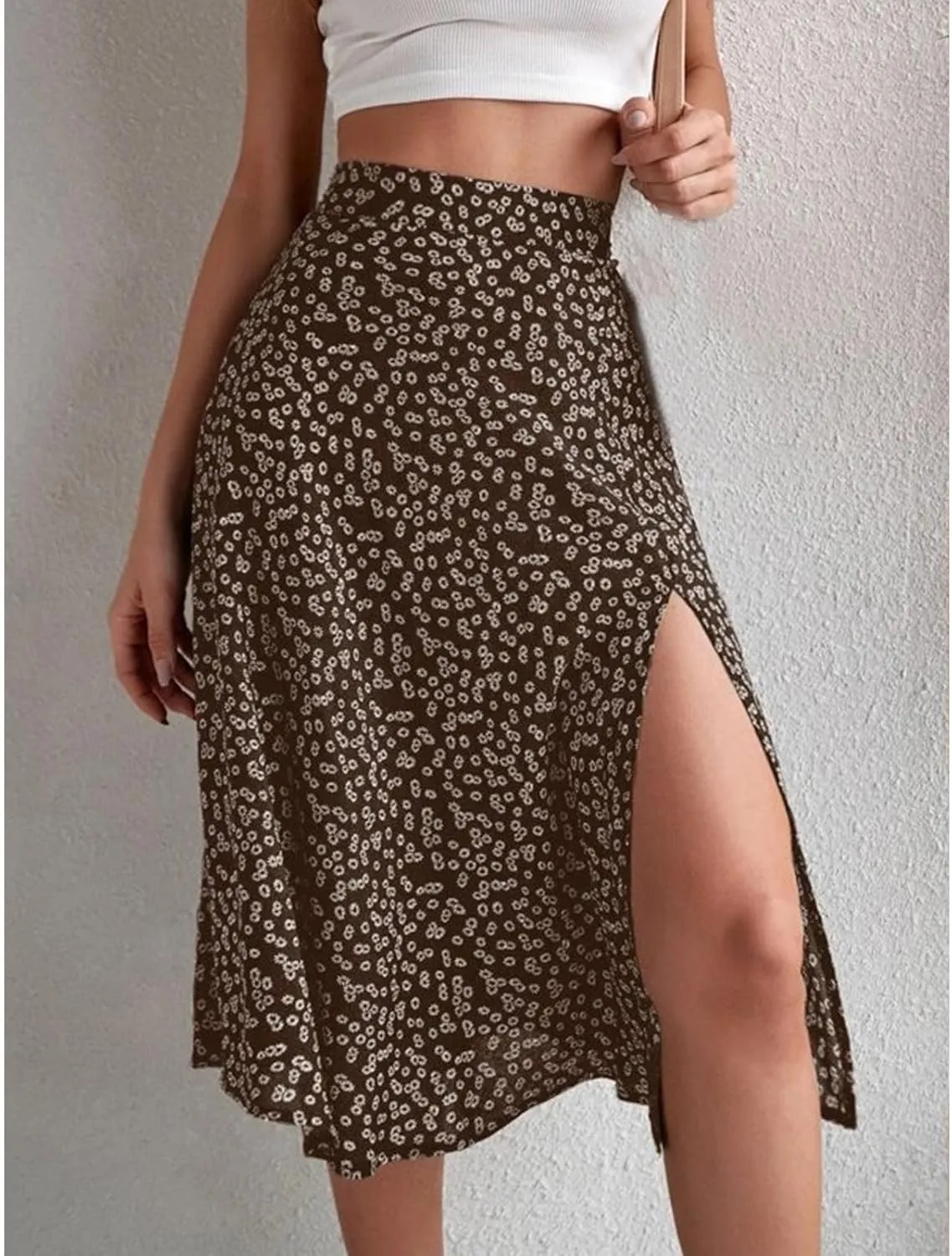 Women Boho Floral Skirts Slit Summer Flowy Split Maxi Skirt Lightweight High Waist A Line Skirts Beach Clothes