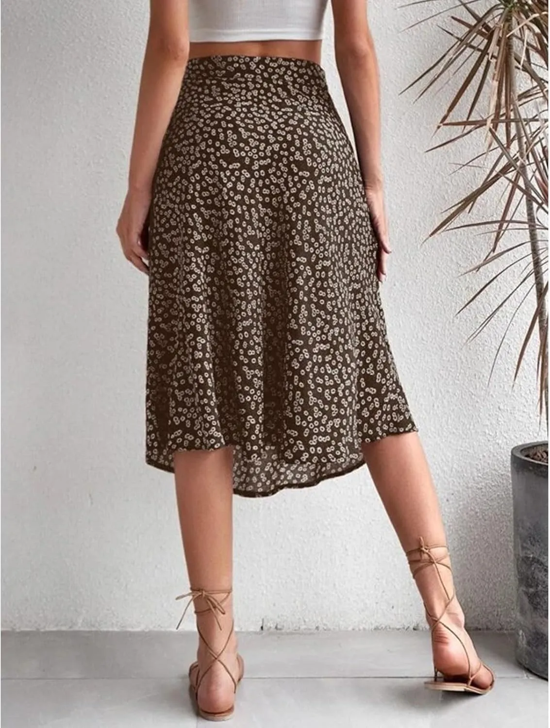 Women Boho Floral Skirts Slit Summer Flowy Split Maxi Skirt Lightweight High Waist A Line Skirts Beach Clothes