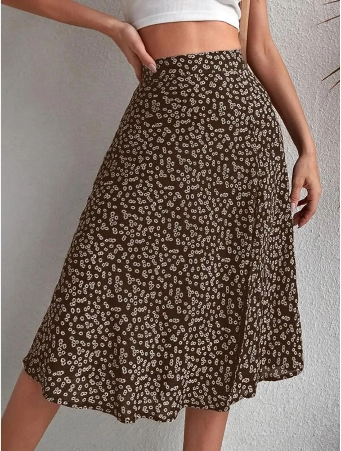 Women Boho Floral Skirts Slit Summer Flowy Split Maxi Skirt Lightweight High Waist A Line Skirts Beach Clothes