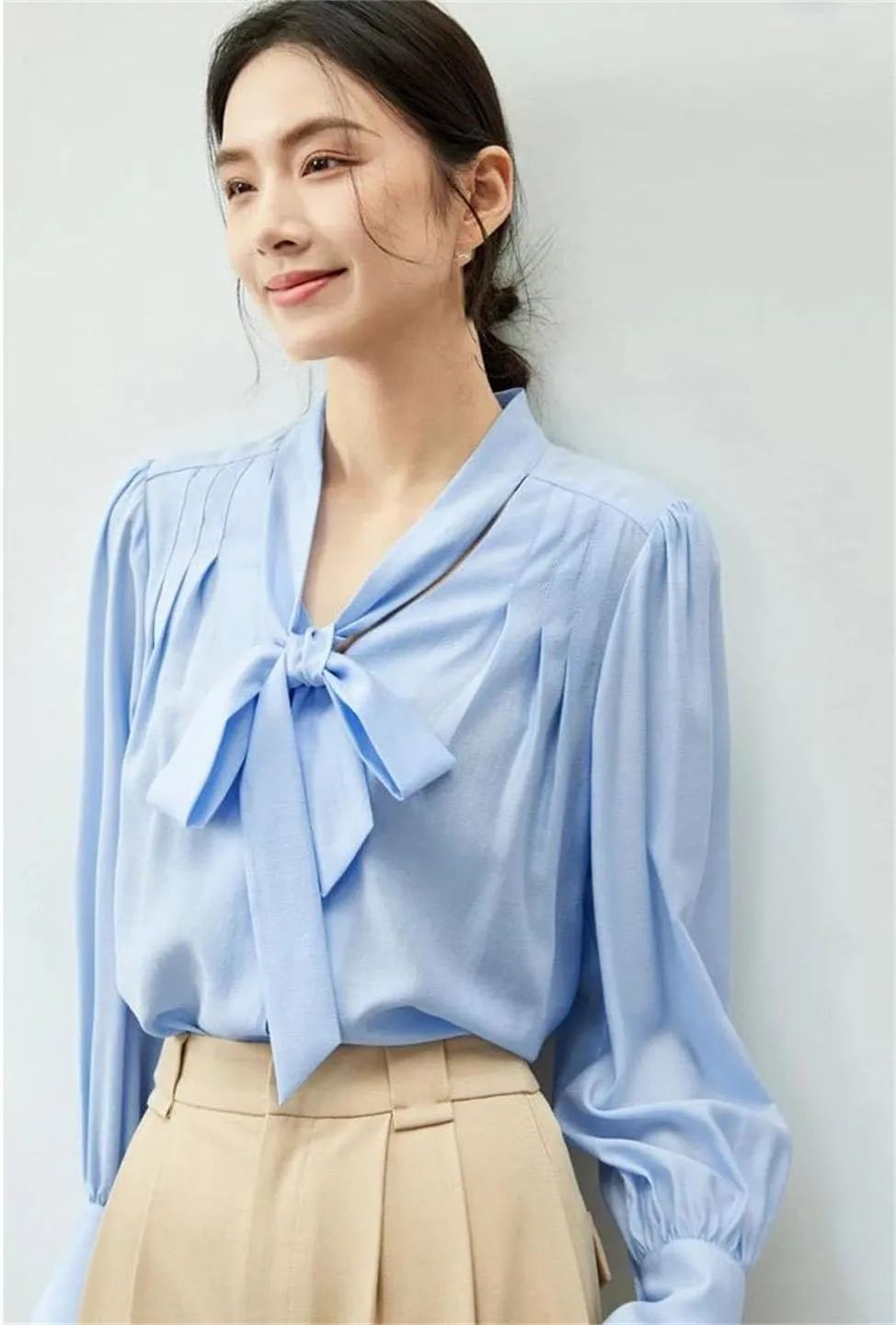 Women Bow Chiffon Blouse Camisole 2 Piece Set Loose Thin Shirts Button Up Shirt Tank Top