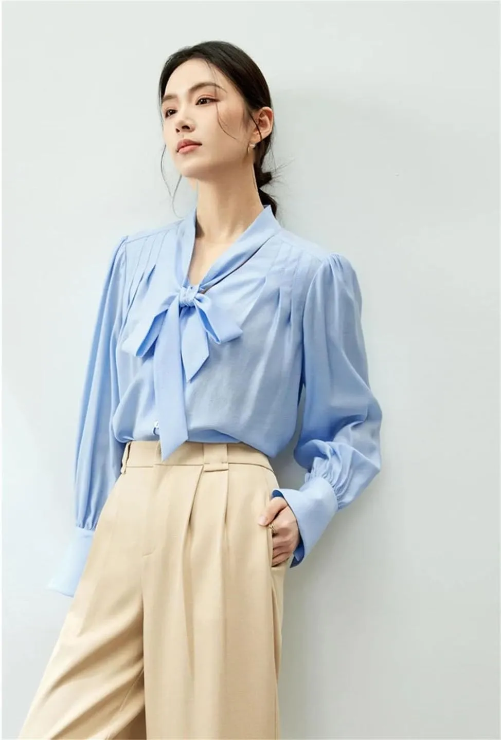 Women Bow Chiffon Blouse Camisole 2 Piece Set Loose Thin Shirts Button Up Shirt Tank Top