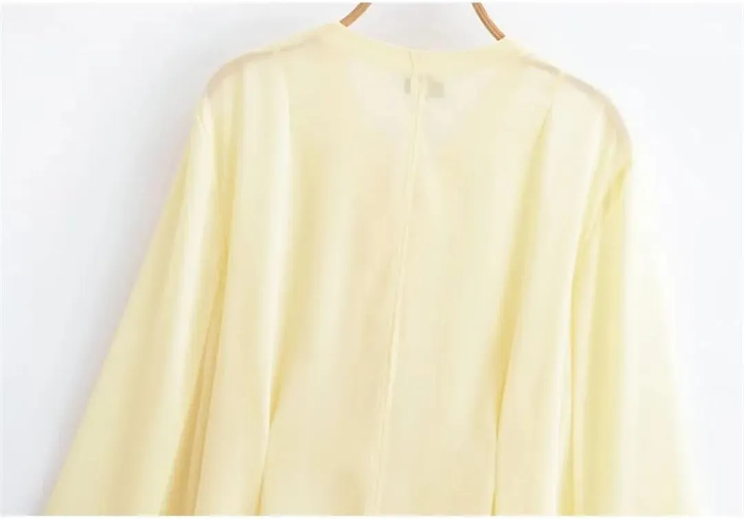 Women Chiffon Blouse with Lace Up V Neck Loose Sleeve Shirts Simple Lightweight Solid Shirts Top