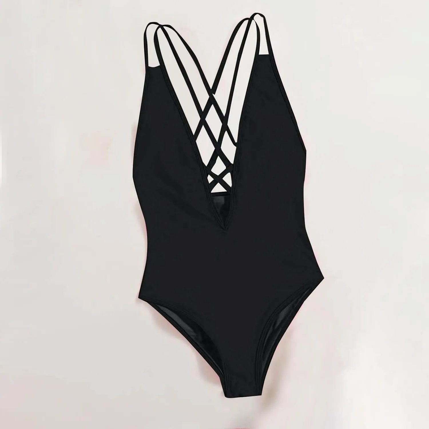 Women Cut Out One Piece Swimsuit Deep V Neck Strappy Sexy Tummy Control Bathing Suit Beach Vacation Solid Swimwear