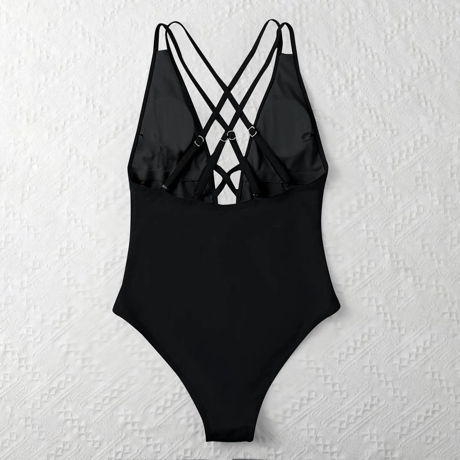 Women Cut Out One Piece Swimsuit Deep V Neck Strappy Sexy Tummy Control Bathing Suit Beach Vacation Solid Swimwear