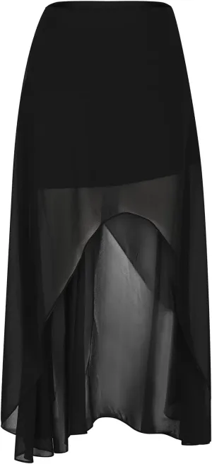 Women High Low Sheer Mesh Skirt High Waist Flowy Flare Hem Maxi Long Skirts