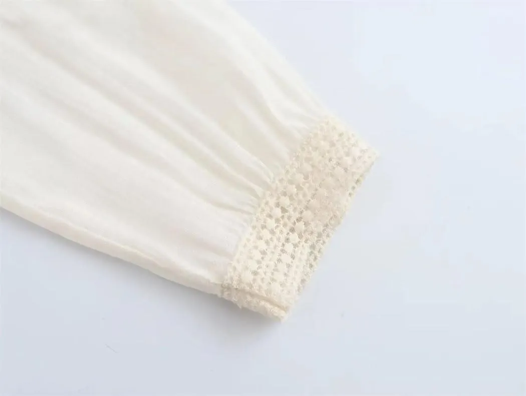 Women Lace Patchwork Blouses Crew Neck Long Sleeve Chiffon Tunic Shirts Holiday Wear Loose Tops