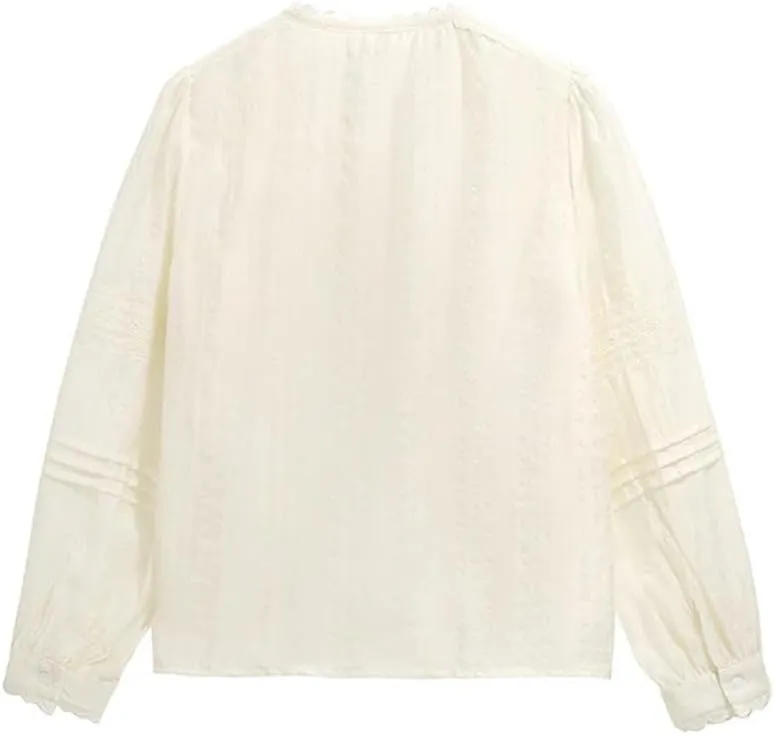 Women Lace Splicing Blouses Chiffon Loose Fit Business Casual Shirt Spring-Summer Office Tops