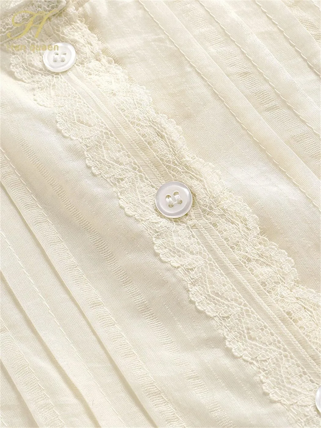 Women Lace Splicing Blouses Chiffon Loose Fit Business Casual Shirt Spring-Summer Office Tops