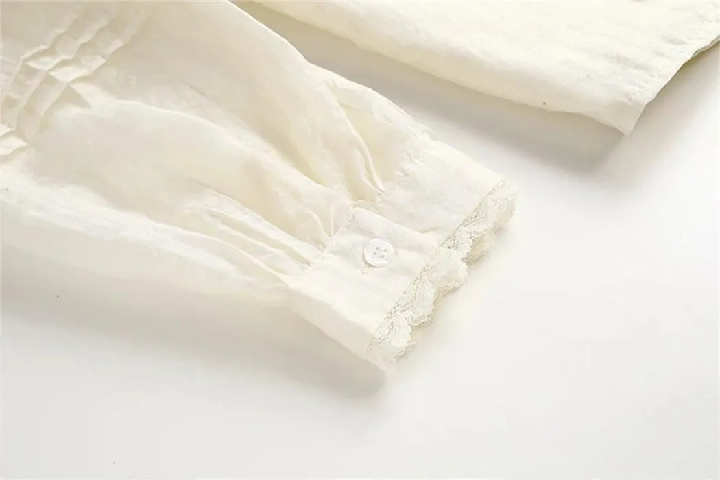 Women Lace Splicing Blouses Chiffon Loose Fit Business Casual Shirt Spring-Summer Office Tops