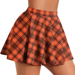 Women Plaid Mini Skirts Vintage High Waisted Pleated Skirt Elastic Stretchy A Line Skirts Tartan Skirt