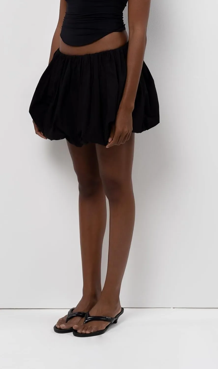 Women Pleated Bubble Mini Skirt Y2k Ruffle Hem Elastic Waist Puffy Short Skirt Tee Girls Cute Aline Balloon Skirt