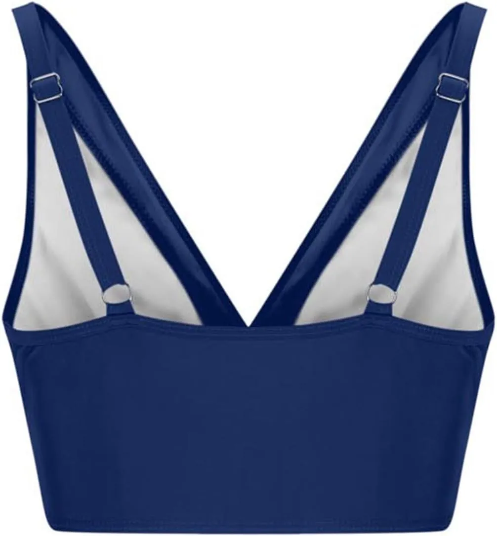 Women Push Up Bikini Tops Mesh See Through Swimsuits Tops Padded Wireless Bathing Suit Adjustable Strap Crop Swim Top