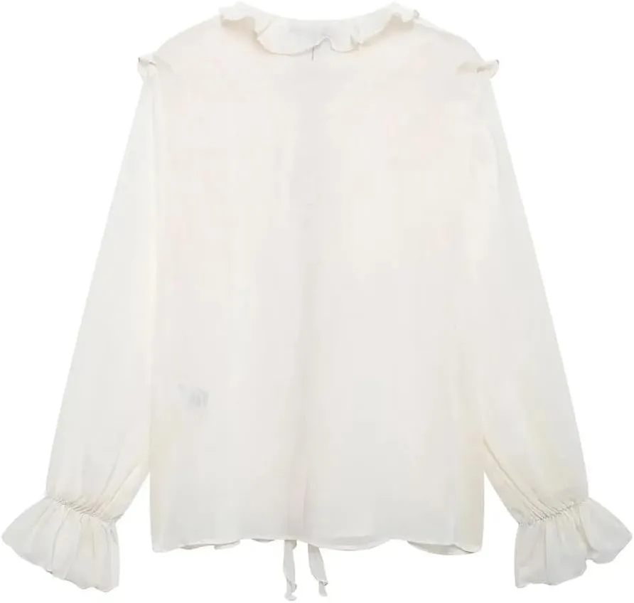 Women Ruffled Chiffon Blouses Casual Loose Long Sleeve Shirts Office Work Tops